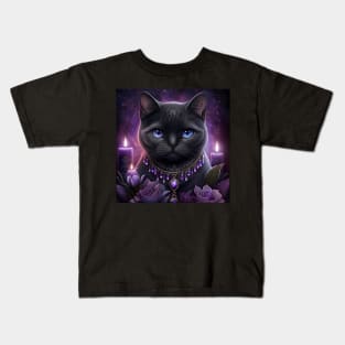 Witchy Black British Shorthair Cat Kids T-Shirt